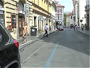 young bombshell lady Dee on Czech streets entirely nude